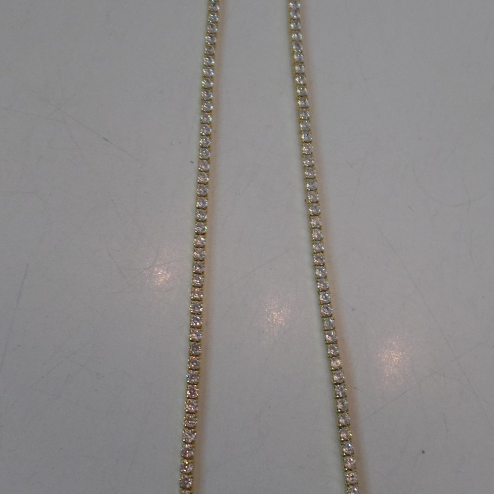 Worn 1X Unbranded Goldtone & CZ Bling Necklace "Y" Adj 15"  Tail  6.5" Beautiful - Picture 5 of 9